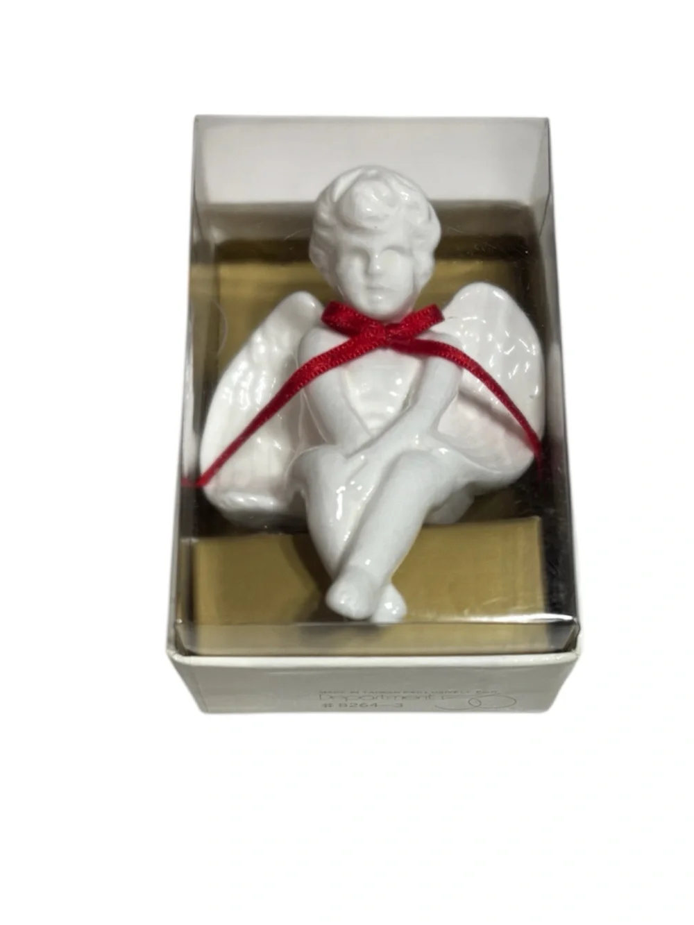 Dept 56 Bone China Angel Ornament With Clip White Red Bow Vintage